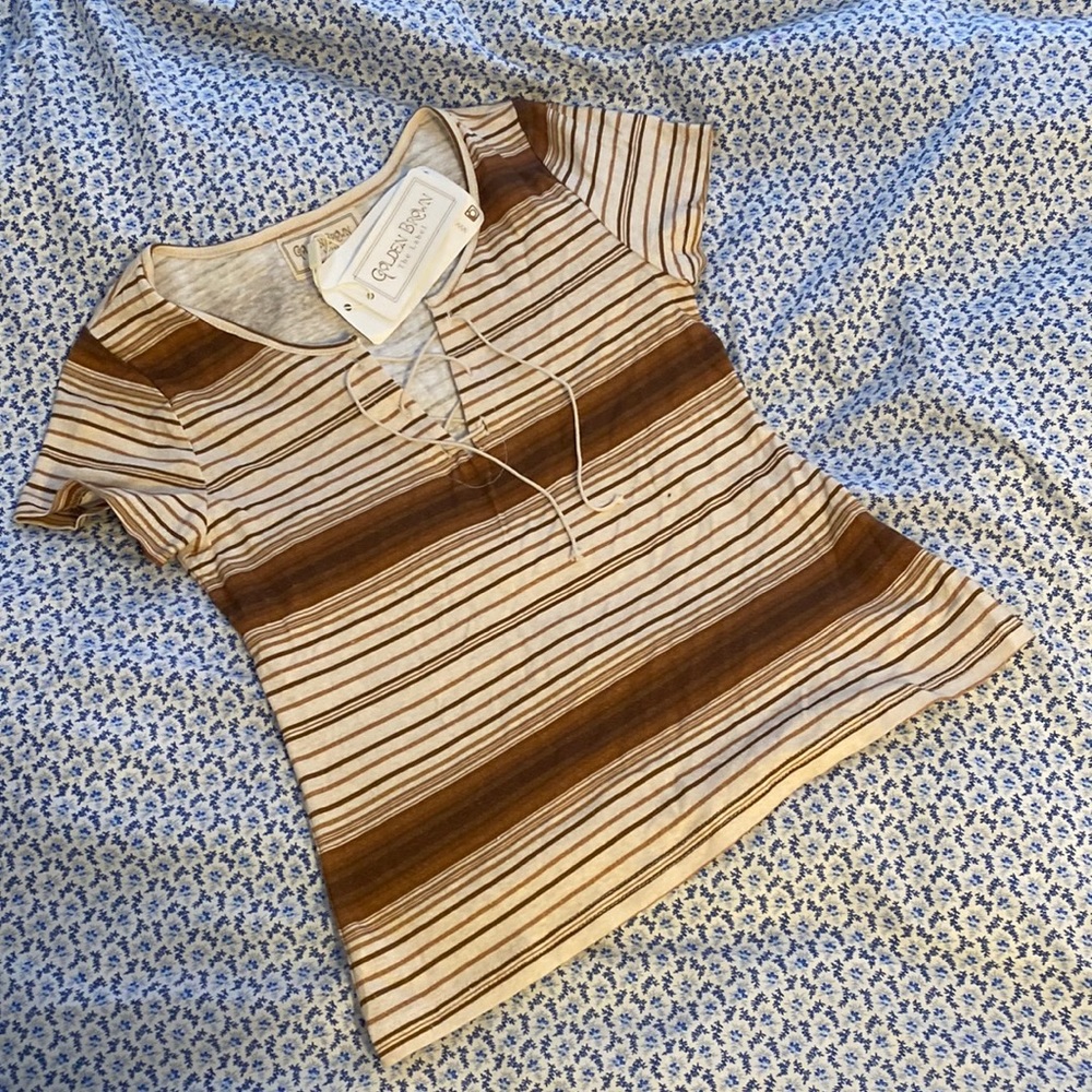 Golden Brown - Brown Striped Short Sleeve Tee
